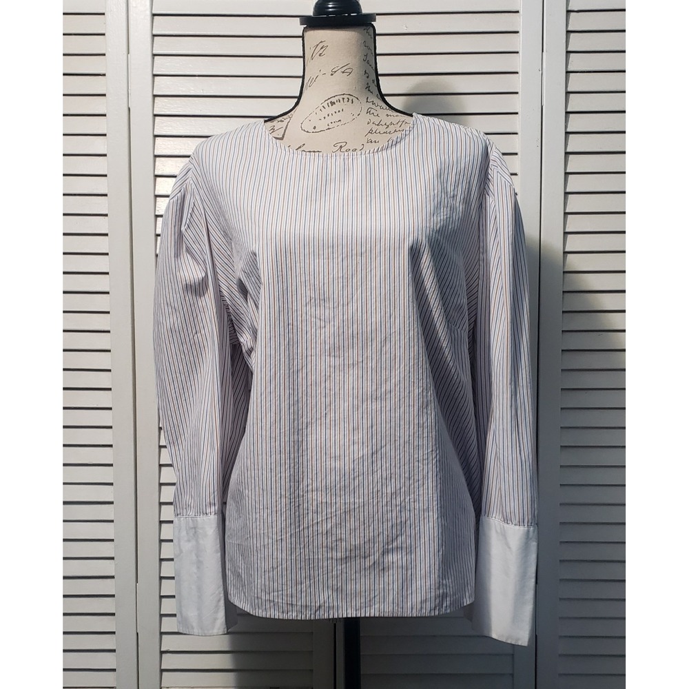 Who‎ What Wear Tunic Top Women's Size 2XL Striped Long Sleeve Wide Button Cuffs